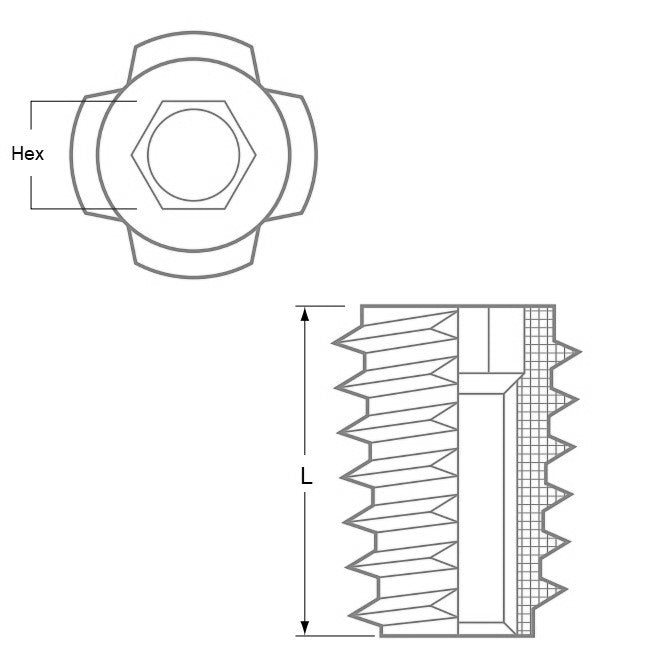 1076635 | IN-TP-079C-25-WHL (Each) --- Self Tapping Inserts - 5/16-18 UNC - 7.94mm - 11x24.994 mm For Wood