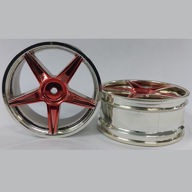 1231288 | RM-XO-060N-SR-5 (Per Card) --- RC Car Rims Hobby - Rim Colour Silver with Red 5 Spoke Tenth Scale - Aluminium Rim