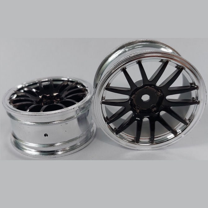 1231723 | RM-XR-052-SBK-12 (Per Card) --- RC Car Rims Hobby - Rim Colour Silver with Black 12 Spoke Tenth Scale - Aluminium Rim