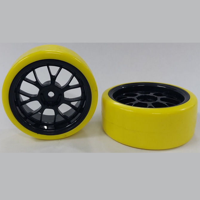 1039429 | WH-XD-063-26-BK-7K-Y (Per Card) --- RC Car Wheels Hobby - Rim Colour Black 7 Fork Spoke - Yellow Tenth Scale - Plastic Wheel