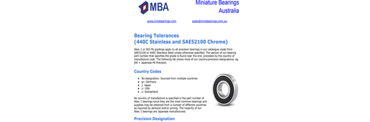 Bearing Tolerances (Precision Bearings) Information