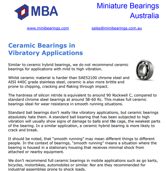 Ceramic Bearings in Vibratory Applications Info Sheet