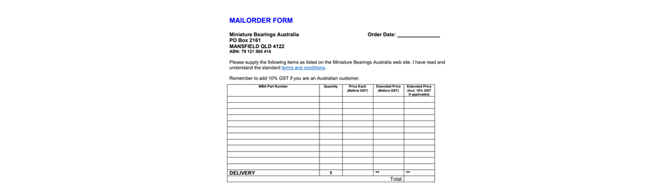 Mail Order Information