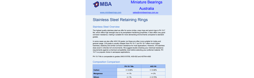 Stainless Steel Retaining Rings Information