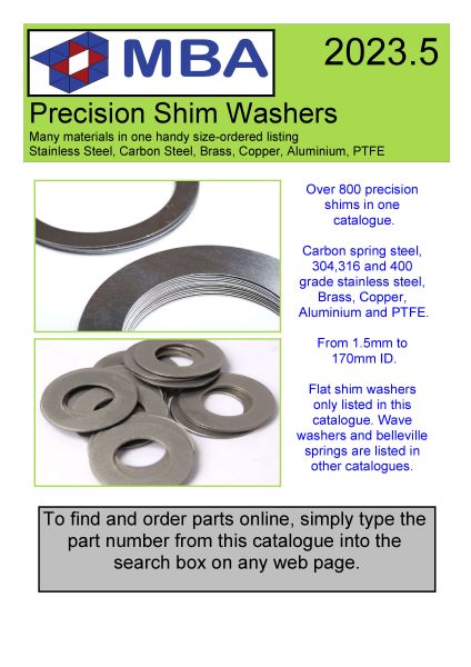 1224899 | CATALOGUE-SHIM-WASHERS (50 Pcs) --- CATALOGUESHIMWASHERS - MBA Shim Washers Quick reference