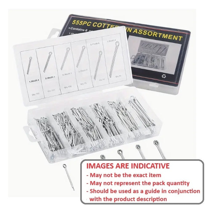 1084418 | AST-COT-M-0555 (Each) --- Small Parts Assortment Kits - Selection Split Pins 555 - Zinc Plated Cotter Pins - Zinc Plated Steel
