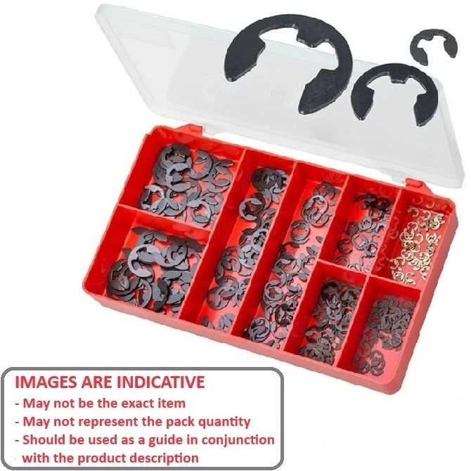 1093510 | AST-ECL-M-0300 (Each) --- Small Parts Assortment Kits - Selection E-Clips 300 - Metric - 12 Sizes from 1.2 mm to 10 mm - Carbon Steel