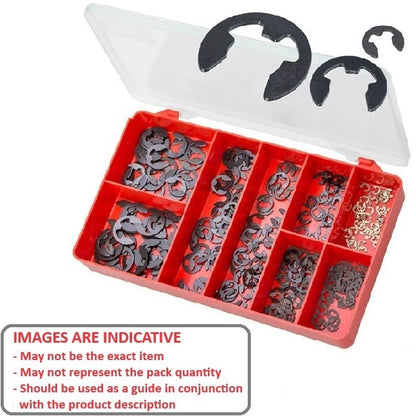1093509 | AST-ECL-I-0300 (Each) --- Small Parts Assortment Kits - Selection E-Clips 300 - Imperial E-Clips - 12 Sizes from 1/8 to 7/8 - Carbon Steel