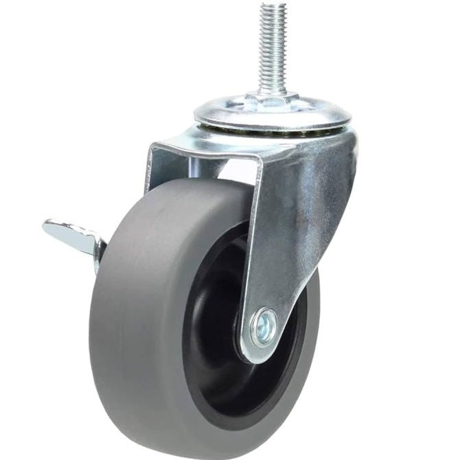 1161152 | RWC-S2714B (PK-4) --- Bolt Castors - Wheel Diameter 50 Swivel with Brake 30 mm - Grey Rubber - Non Marking Castor