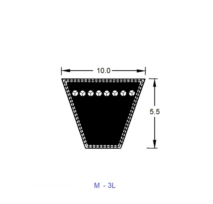 1227693 | M-61 (PK-2) --- Vee Belts - 1549.0 - 61.0 in. - mm - - - 10.0 x 5.5mm M 3L - Natural Rubber - Fabric Jacket Belt