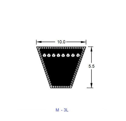1227693 | M-61 (PK-2) --- Vee Belts - 1549.0 - 61.0 in. - mm - - - 10.0 x 5.5mm M 3L - Natural Rubber - Fabric Jacket Belt