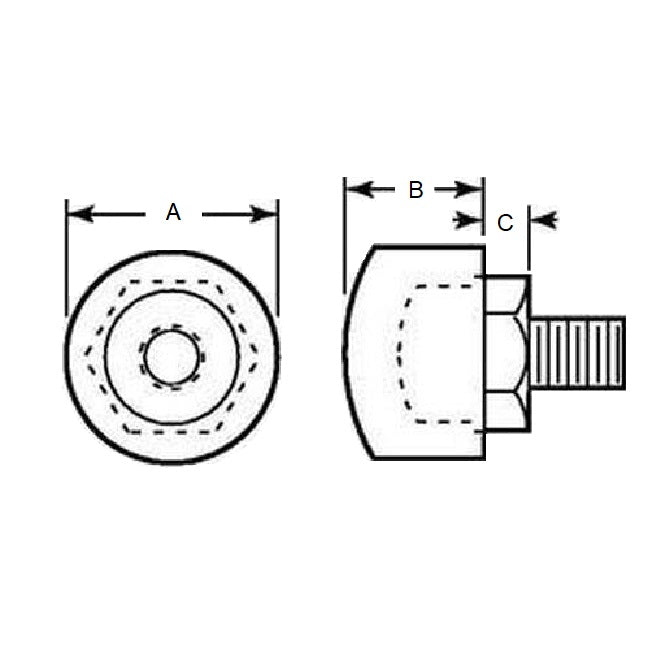 1102354 | LVL-5RS (5 Pcs) --- Cylindrical Male Thread Bumpers - 12.7 mm x 12.7 mm 6-32 UNC (3.5mm)