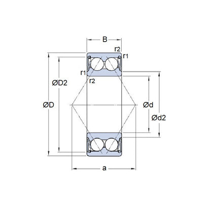 1155311 | 5308-2RS (Each) --- Angular Contact Bearings - 40x90x36.5 mm Double Row Ball - Chrome Steel SAE 52100 Bearing