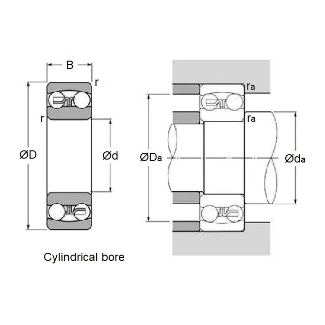 1178146 | 1215 (Each) --- Double Row Ball Bearings - 75x130x25 mm Self Aligning - Chrome Steel SAE 52100 Bearing