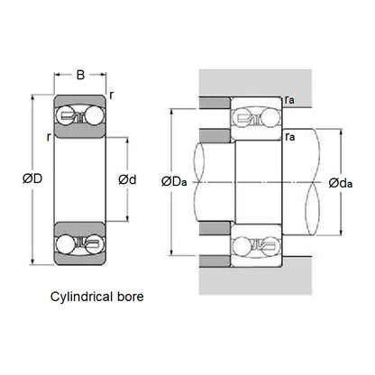 1186623 | 1219 (Each) --- Double Row Ball Bearings - 95x170x32 mm Self Aligning - Chrome Steel SAE 52100 Bearing