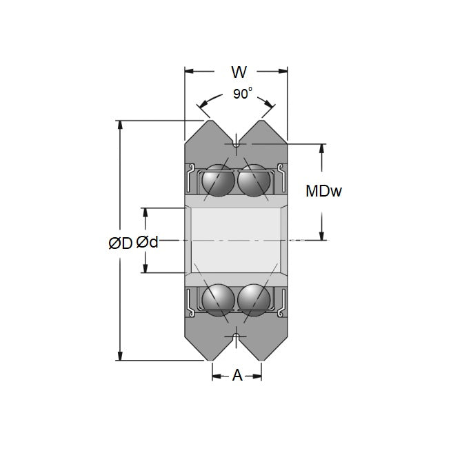 1046505 | SMR457-120-YY-VP-081 (Each) --- Plain Guide Wheels Dual Vee - Size Reference 3 - 45.72x15.875 mm - Stainless Steel AISI 440C Wheel