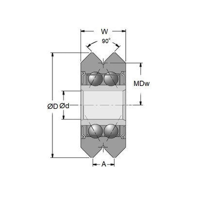 1046505 | SMR457-120-YY-VP-081 (Each) --- Plain Guide Wheels Dual Vee - Size Reference 3 - 45.72x15.875 mm - Stainless Steel AISI 440C Wheel