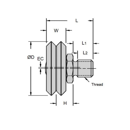 1040049 | DVWS2-ZZ (Each) --- Studded Guide Wheels Dual Vee - Size Reference 2 - 30.7x11.13 mm - Chrome Steel SAE 52100 with Shields Guide Wheel