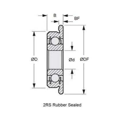 1086321 | SFR6A-2RS-MC3 (Each) --- Single Row Ball Bearings - 9.525x22.225x7.142 mm Flanged - Stainless Steel AISI 440C Bearing