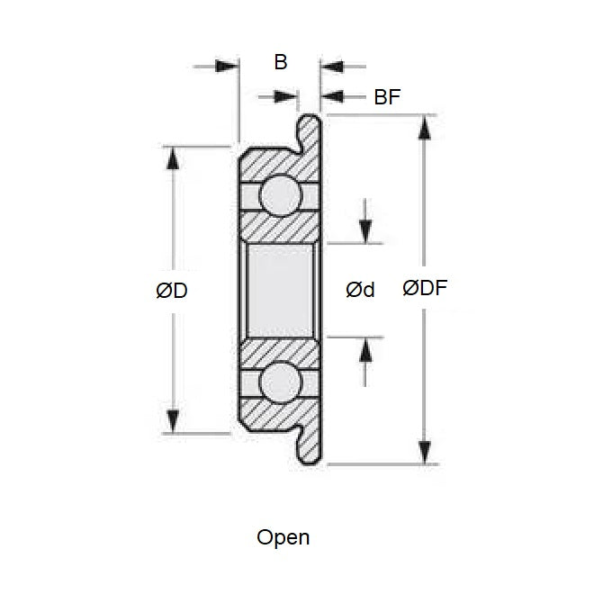 1057502 | SFR156-MC3 (Each) --- Single Row Ball Bearings - 4.763x7.938x2.779 mm Flanged - Stainless Steel AISI 440C Bearing
