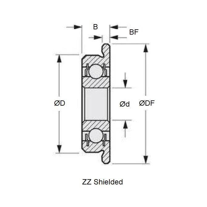 1053037 | SFR144A-ZZS-ECO (Each) --- Single Row Ball Bearings - 3.175x6.35x2.779 mm Flanged - Stainless Steel AISI 440C Bearing