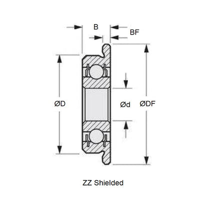 1053037 | SFR144A-ZZS-ECO (Each) --- Single Row Ball Bearings - 3.175x6.35x2.779 mm Flanged - Stainless Steel AISI 440C Bearing