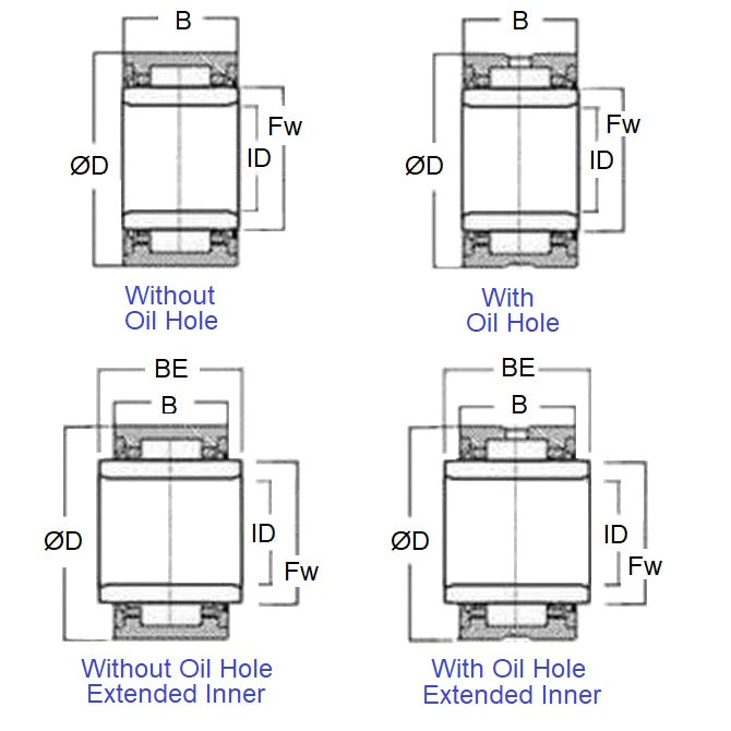 1133920 | NMI-0250-0380-0200-O (Each) --- Needle Roller with Inner Ring Bearings - 25x38x20 mm Machined - Chrome Steel Bearing