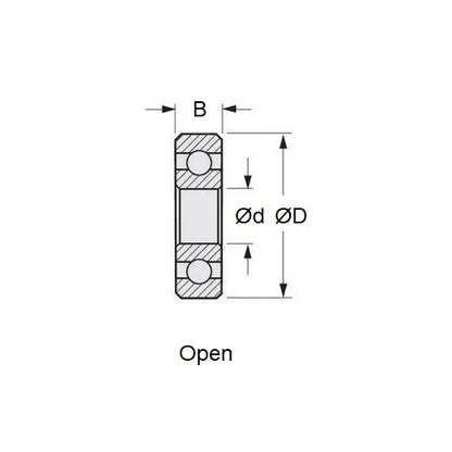 1077546 | SR188-ECO (Each) --- Single Row Ball Bearings - 6.35x12.7x3.175 mm Unflanged - Stainless Steel AISI 440C Bearing