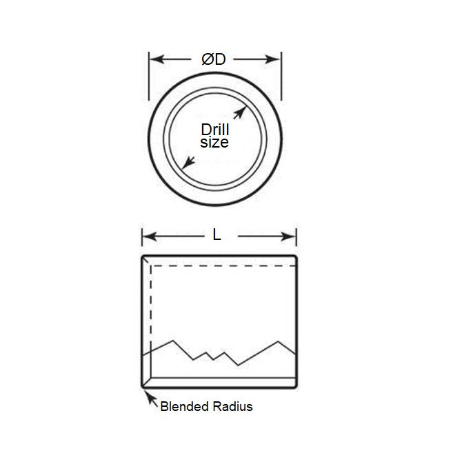 1100883 | BP0079-0127-0191-DL (Each) --- Drill Bushings - 12.7x7.938x19.05 mm Plain - Carbon Steel - Hardened Bushing