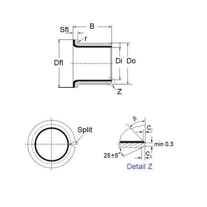 1123388 | BF0200-0230-0165-DU (Each) --- Flanged Bushes - 20x23x16.5 mm Split - Steel DU with PTFE Bush