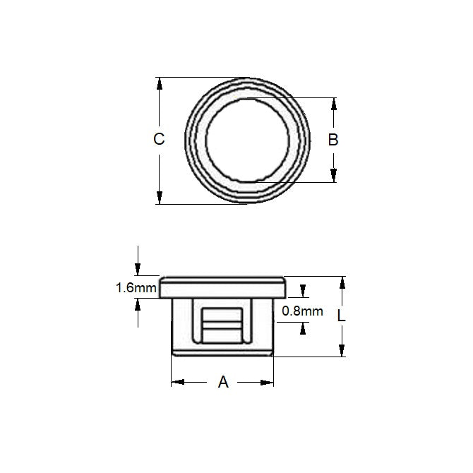 1075883 | SNB-078-052-094-O (Per Card) --- Snap Bushings - 7.8x9.4x5.2 mm Open - Plastic Bushing