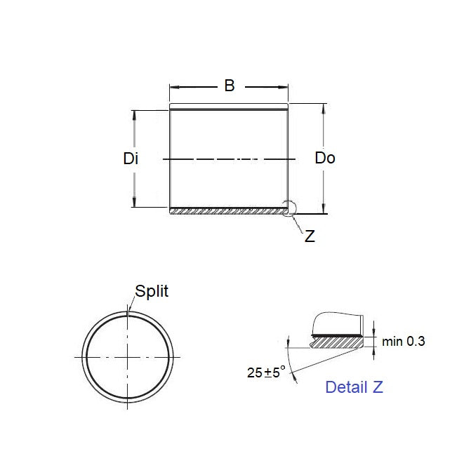 1058180 | BP0048-0064-0048-DU (PK-10) --- Unflanged Bushes - 4.763x6.35x4.763 mm Split - Steel DU with PTFE Bush