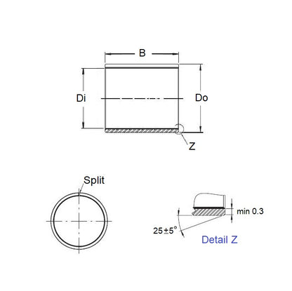 1047525 | BP0032-0048-0032-DU (PK-5) --- Unflanged Bushes - 3.175x4.763x3.175 mm Split - Steel DU with PTFE Bush