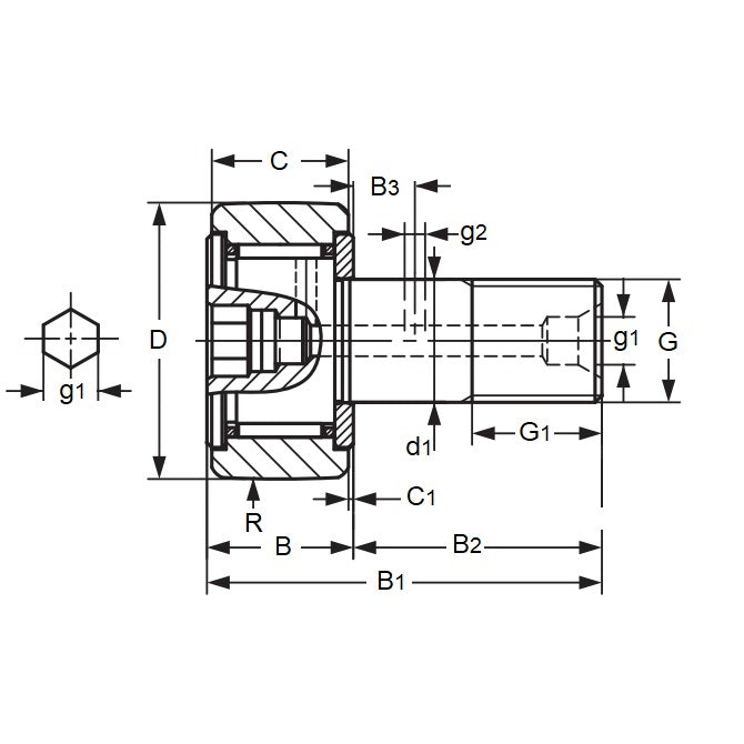 1164470 | NUCF-20R (Each) --- Roller Cam Followers - 52x66.1 mm - M20x1.5 Standard - Carbon Steel Cam Follower