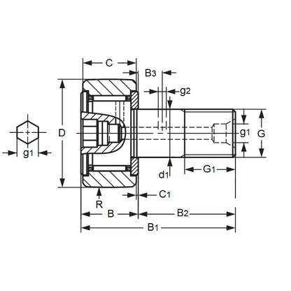 1170786 | NUCF-24R (Each) --- Roller Cam Followers - 62x80.1 mm - M24x1.5 Standard - Carbon Steel Cam Follower