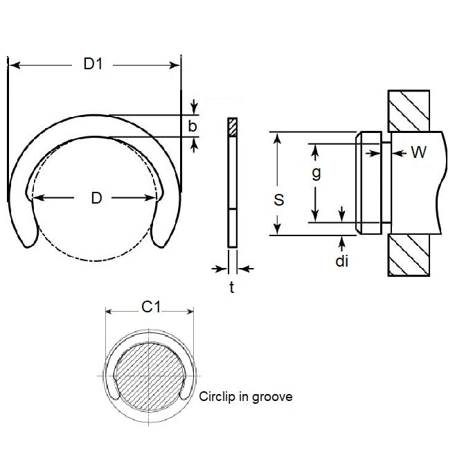 1050859 | CC-032-040-C (50 Pcs) --- Crescent Retaining Rings - 3.2 mm x 4 mm x 0.4 mm