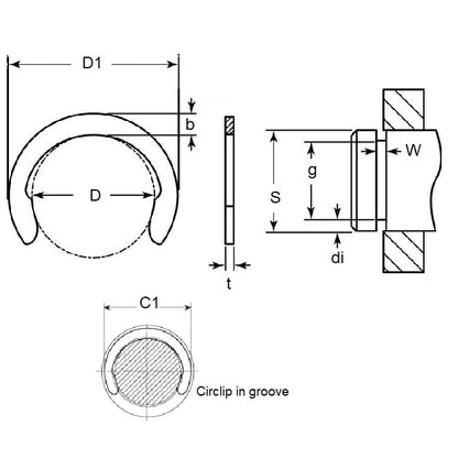 1085469 | CC-090-100-C (50 Pcs) --- Crescent Retaining Rings - 9 mm x 10 mm x 0.9 mm