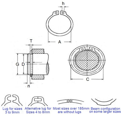 1089543 | CCE-00953-C (20 Pcs) --- External Retaining Rings - 9.53 mm x 0.64 mm x 8.94 mm