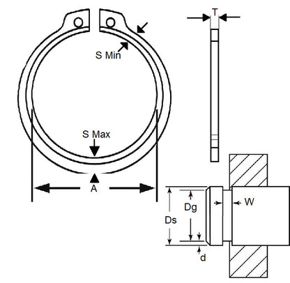 1215492 | CEB-25400-C (Each) --- External Retaining Rings - 254x4.75x238.89 mm Circlips - Carbon Spring Steel Self Finish Circlip