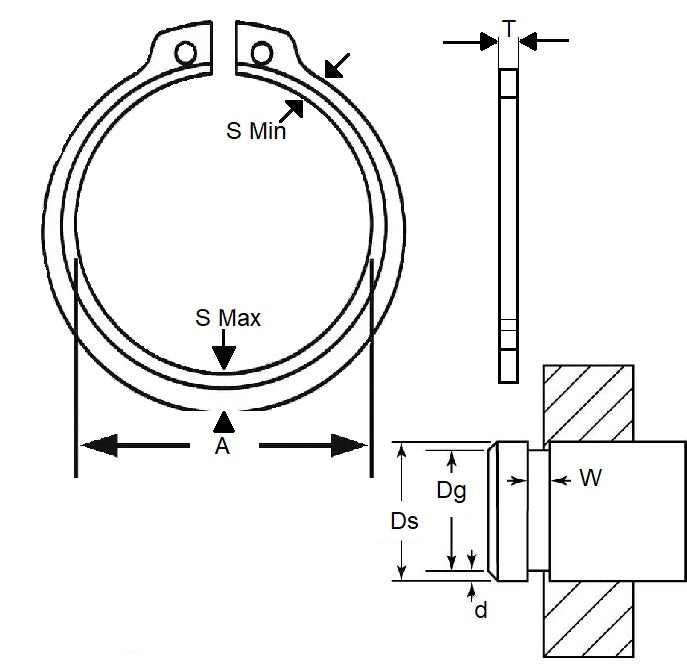 1200006 | CEB-13970-C (Each) --- External Retaining Rings - 139.7x3.18x131.62 mm Circlips - Carbon Spring Steel Self Finish Circlip