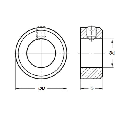 1140241 | COL-02858-044-16-CBO (Each) --- Shaft Collars - 28.575x44.45x15.9 mm Standard - Steel, Black Oxide Coated Collar