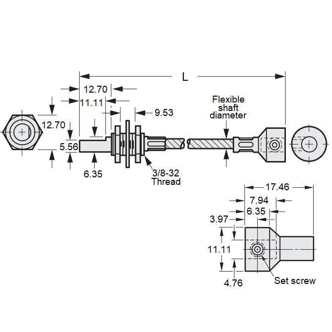 1061407 | CP-048P-048-48-0229-FS --- Flexible Shafts - 4.780 / Panel Mount x 228.6 mm x 4.8 mm