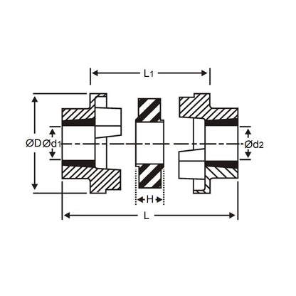 1091352 | CP-100-100-69-066-J-HRC --- Couplings - 10 mm x 10 mm Complete Coupling - 2 Halves and Insert