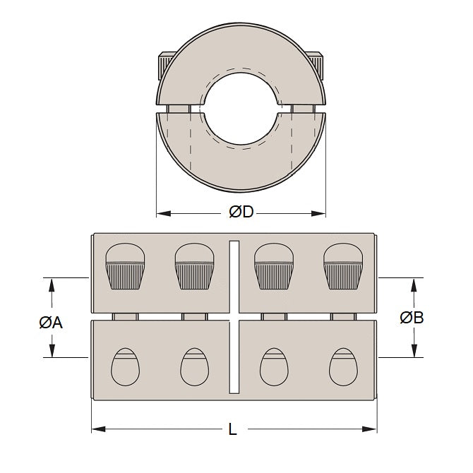 1135299 | CP-254-254-44-076-R2-SC --- Rigid Couplings - 25.4 mm x 25.4 mm x 44.45 mm