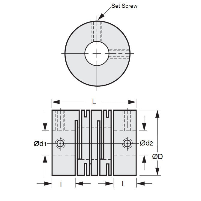 1043896 | CP-030-030-07-014-H-SL-AP-ECO (Each) --- Helical and Slit Couplings - 3x3x7.9 mm Standard - Anodized Aluminium Coupling