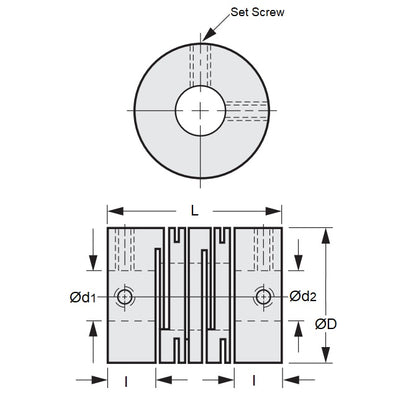 1043896 | CP-030-030-07-014-H-SL-AP-ECO (Each) --- Helical and Slit Couplings - 3x3x7.9 mm Standard - Anodized Aluminium Coupling