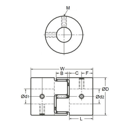 1071941 | CP-064-064-14-022-J-PU92G --- Couplings - 6.35 mm x 6.35 mm x 14 mm