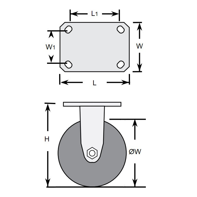 1162014 | RWC-R2711 (PK-2) --- Plate Castors - Wheel diameter 50 Rigid 30 mm - Inst Rubber Castor