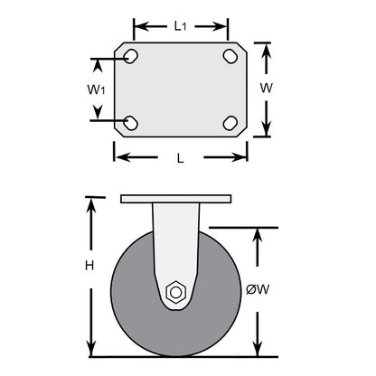1162014 | RWC-R2711 (PK-2) --- Plate Castors - Wheel diameter 50 Rigid 30 mm - Inst Rubber Castor
