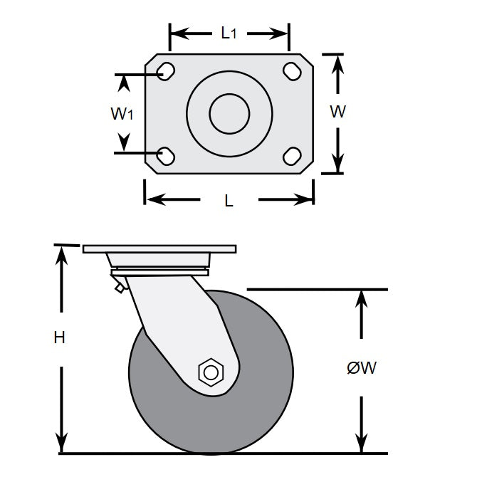 1161919 | RWC-S2710B (2 Pcs) --- Castors - 50 x  Swivel with Brake x 30 mm